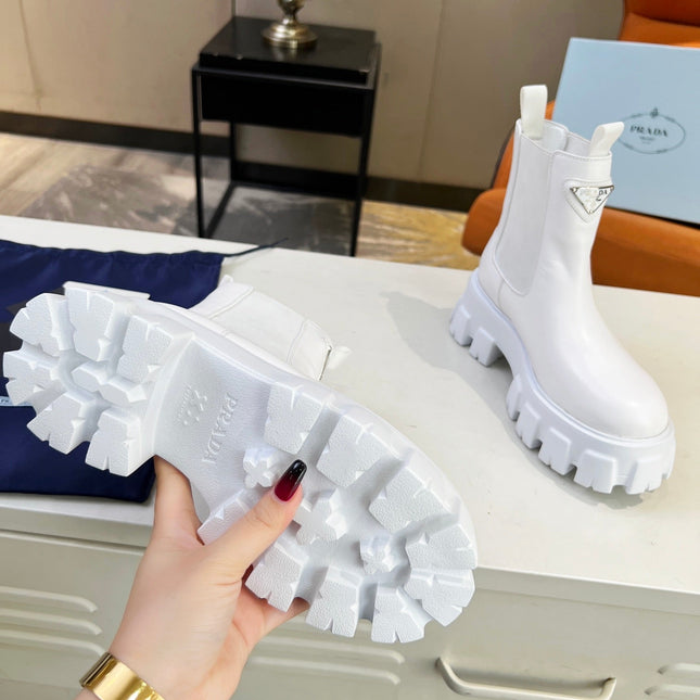 PRA MONOLITH BRUSHED BOOTIES 55 WHITE CALFSKIN