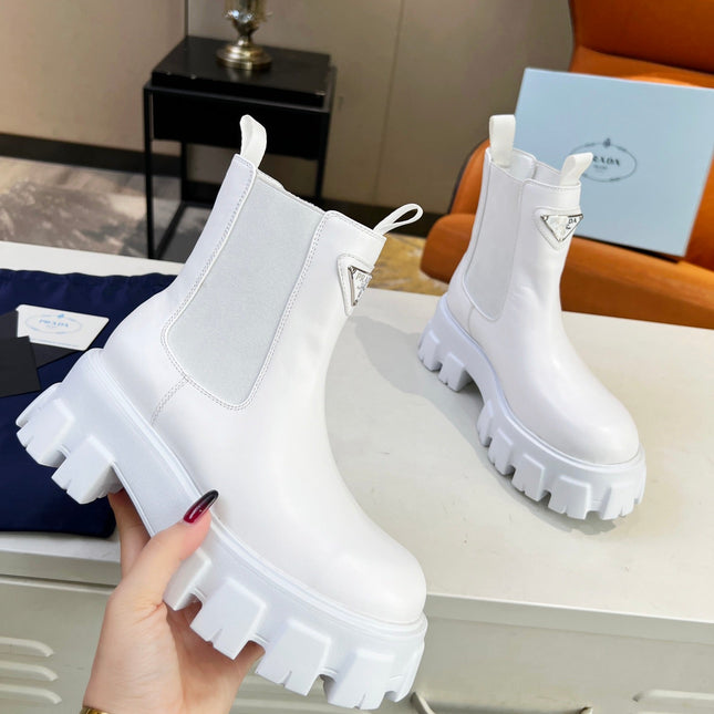 PRA MONOLITH BRUSHED BOOTIES 55 WHITE CALFSKIN