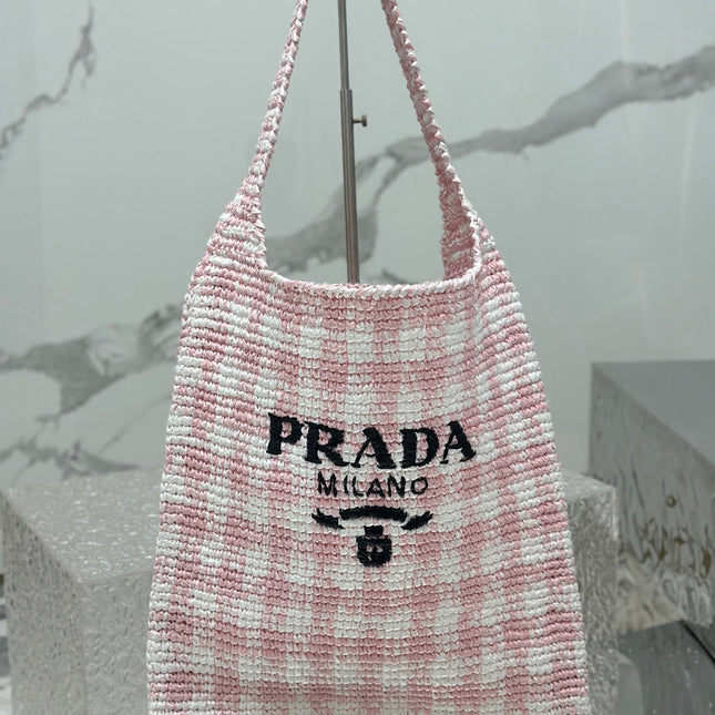 LARGE TOTE BAG 45 IN PINK MIX WHITE AND BLACK WOVEN RAFFIA