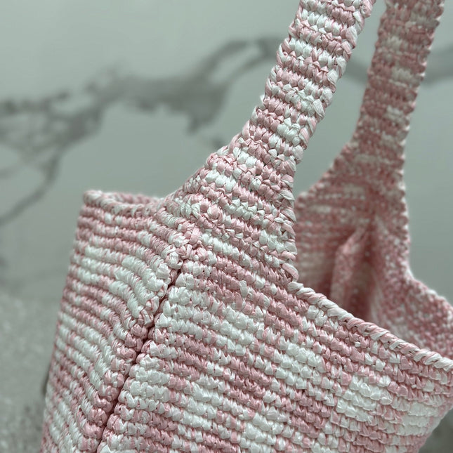 LARGE TOTE BAG 45 IN PINK MIX WHITE AND BLACK WOVEN RAFFIA