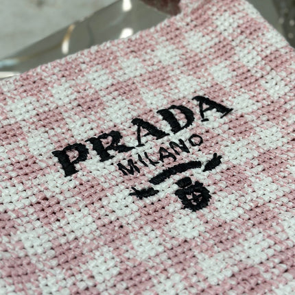 LARGE TOTE BAG 45 IN PINK MIX WHITE AND BLACK WOVEN RAFFIA