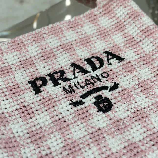 LARGE TOTE BAG 45 IN PINK MIX WHITE AND BLACK WOVEN RAFFIA