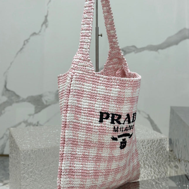 LARGE TOTE BAG 45 IN PINK MIX WHITE AND BLACK WOVEN RAFFIA
