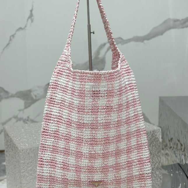LARGE TOTE BAG 45 IN PINK MIX WHITE AND BLACK WOVEN RAFFIA
