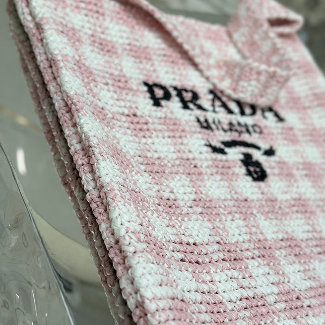 LARGE TOTE BAG 45 IN PINK MIX WHITE AND BLACK WOVEN RAFFIA