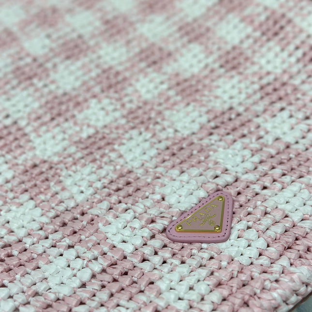 LARGE TOTE BAG 45 IN PINK MIX WHITE AND BLACK WOVEN RAFFIA