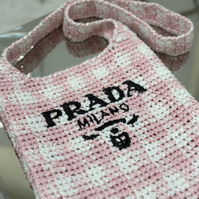 SMALL TOTE BAG 29 IN PINK MIX WHITE AND BLACK WOVEN RAFFIA
