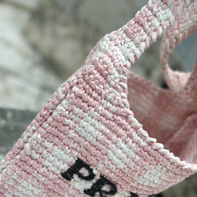 SMALL TOTE BAG 29 IN PINK MIX WHITE AND BLACK WOVEN RAFFIA