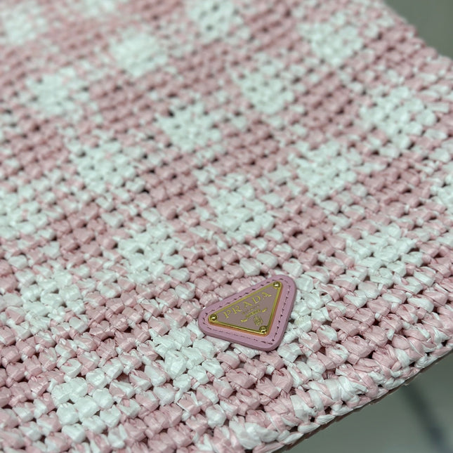 SMALL TOTE BAG 29 IN PINK MIX WHITE AND BLACK WOVEN RAFFIA