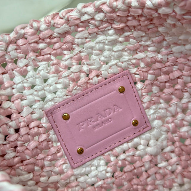 SMALL TOTE BAG 29 IN PINK MIX WHITE AND BLACK WOVEN RAFFIA