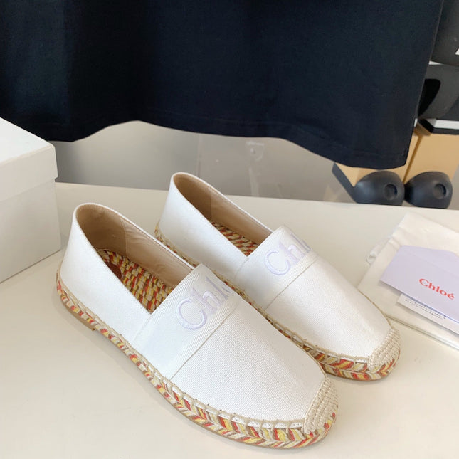 LOAFER SHOES IN WHITE DENIM AND WOVEN RAFFIA