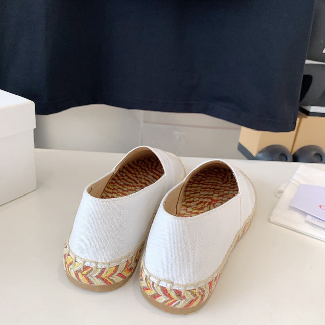 LOAFER SHOES IN WHITE DENIM AND WOVEN RAFFIA