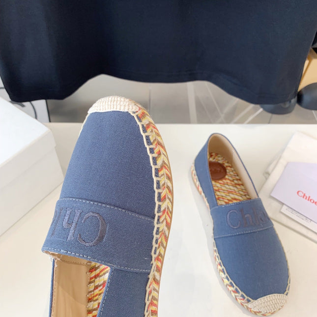 LOAFER SHOES IN PIGEON BLUE DENIM AND WOVEN RAFFIA