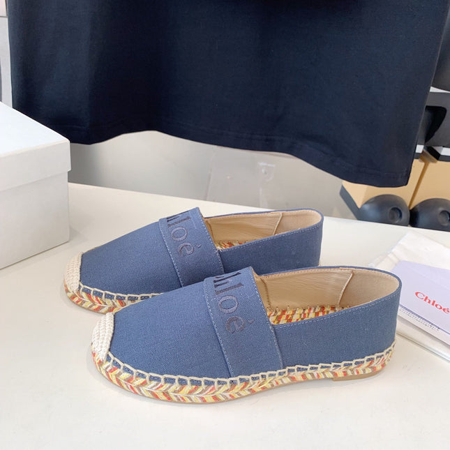 LOAFER SHOES IN PIGEON BLUE DENIM AND WOVEN RAFFIA