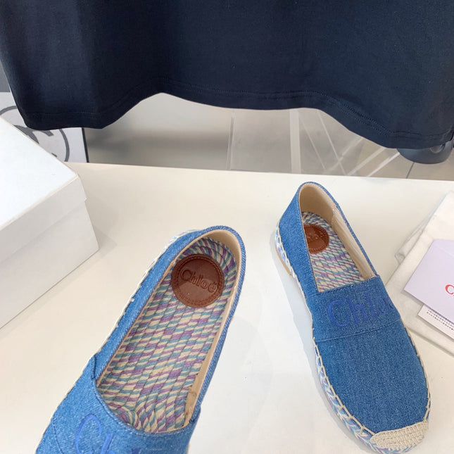 LOAFER SHOES IN CERULEAN BLUE DENIM AND WOVEN RAFFIA
