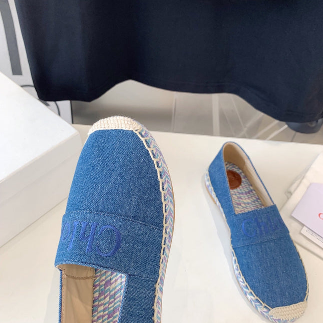 LOAFER SHOES IN CERULEAN BLUE DENIM AND WOVEN RAFFIA