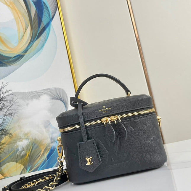 VANITY 19 IN BLACK MONOGRAM EMBOSSED CALFSKIN GOLD HARDWARE