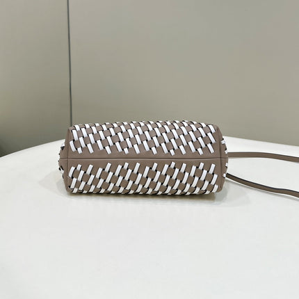 FENDI 26 FIRST SMALL IN TAN BROWN MIX WHITE CALFSKIN SILVER HARDWARE