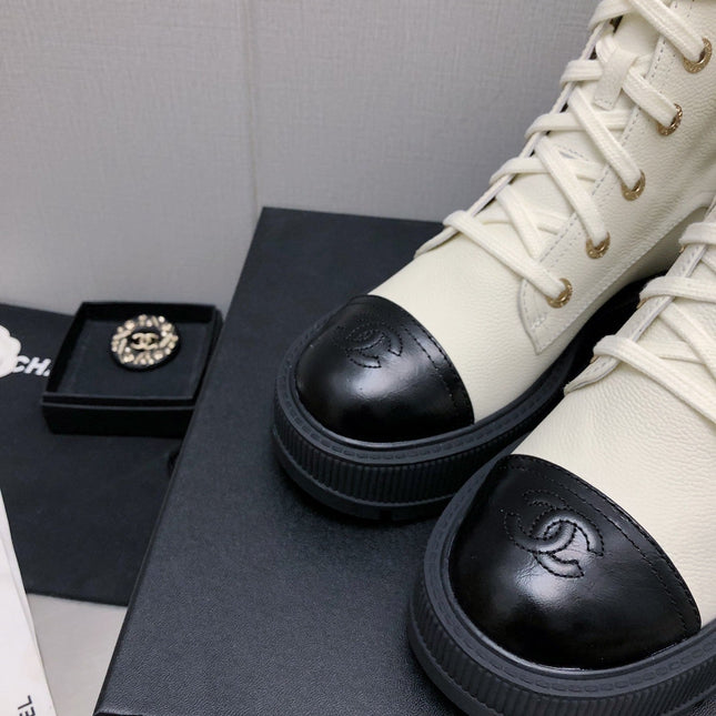 MARTIN SHORT BOOTS WHITE MIX BLACK LAMBSKIN