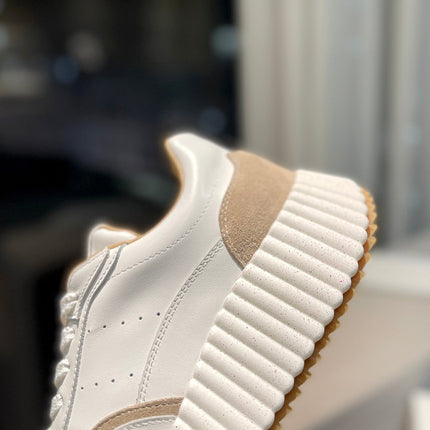 NAMA SNEAKER IN WHITE LAMBSKIN AND TAN BROWN SUEDE