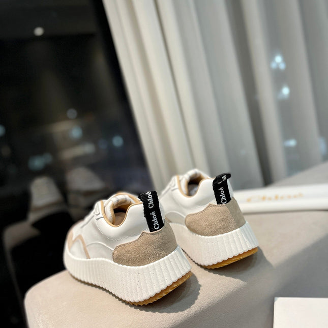 NAMA SNEAKER IN WHITE LAMBSKIN AND TAN BROWN SUEDE