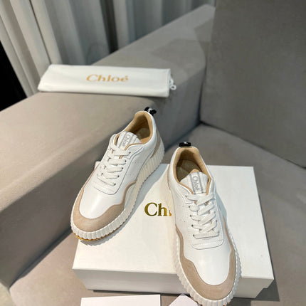 NAMA SNEAKER IN WHITE LAMBSKIN AND TAN BROWN SUEDE