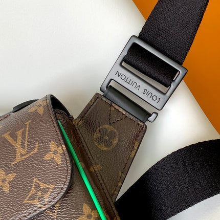 LV 25S S LOCK MESSENGER BAG 21 IN NEON JADE AND BROWN MONOGRAM MACASSAR CALFSKIN