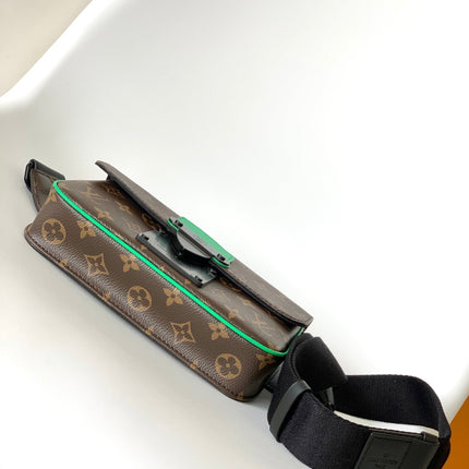 LV 25S S LOCK MESSENGER BAG 21 IN NEON JADE AND BROWN MONOGRAM MACASSAR CALFSKIN