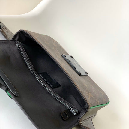 LV 25S S LOCK MESSENGER BAG 21 IN NEON JADE AND BROWN MONOGRAM MACASSAR CALFSKIN