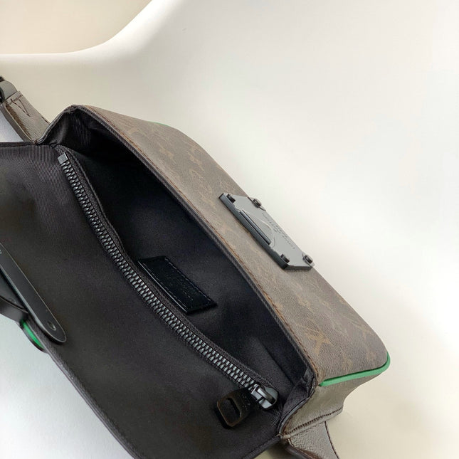 LV 25S S LOCK MESSENGER BAG 21 IN NEON JADE AND BROWN MONOGRAM MACASSAR CALFSKIN