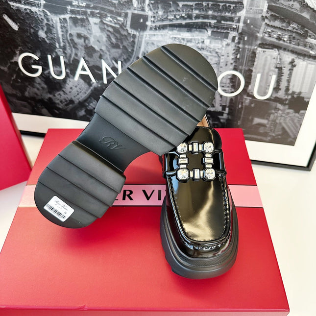 VIV' RANGERS LOAFERS IN BLACK SHINY CALFSKIN STRASS BUCKLE