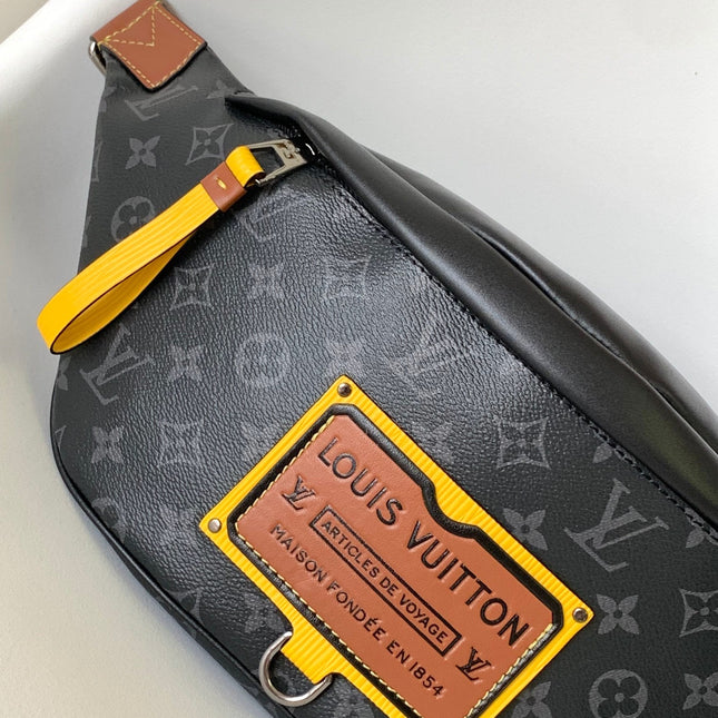LV 25S BUMBAG 37 IN BLACK AND YELLOW COATED MONOGRAM CALFSKIN