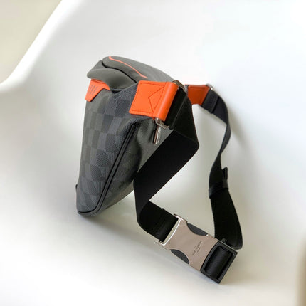 LV 25S BUMBAG 37 IN BLACK AND ORANGE COATED MONOGRAM CALFSKIN