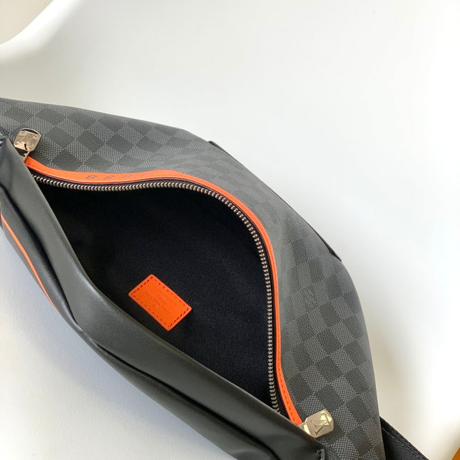 LV 25S BUMBAG 37 IN BLACK AND ORANGE COATED MONOGRAM CALFSKIN