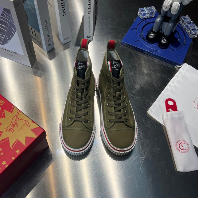 LUBOTING PEDRO HIGH-TOP SNEAKERS IN DARK GREEN MIX RED FABRIC