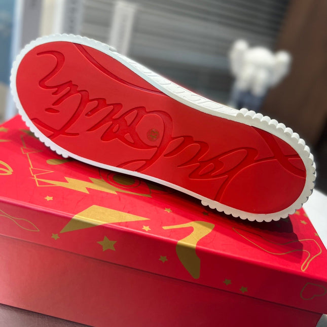 LUBOTING PEDRO HIGH-TOP SNEAKERS IN DARK GREEN MIX RED FABRIC