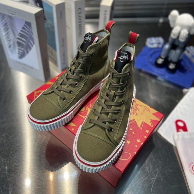 LUBOTING PEDRO HIGH-TOP SNEAKERS IN DARK GREEN MIX RED FABRIC