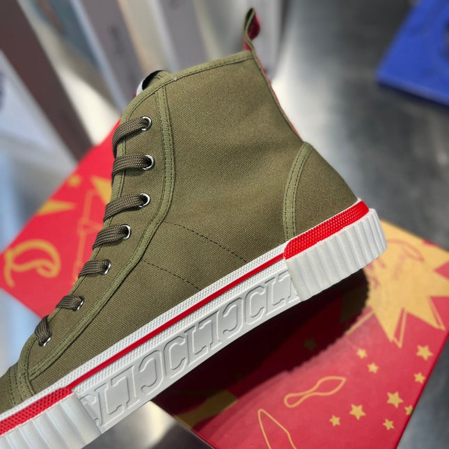LUBOTING PEDRO HIGH-TOP SNEAKERS IN DARK GREEN MIX RED FABRIC