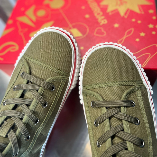 LUBOTING PEDRO HIGH-TOP SNEAKERS IN DARK GREEN MIX RED FABRIC