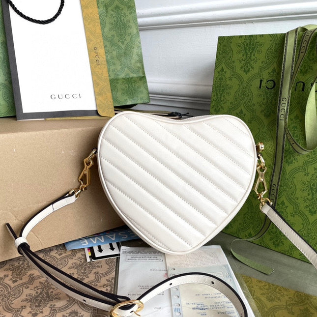 MARMONT HEART BAG 20 IN WHITE CALFSKIN GOLD HARDWARE