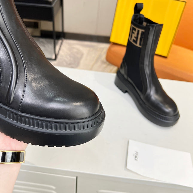 FENDI ROCKOKO BIKER BOOTS IN BLACK CALFSKIN WITH STRETCH FABRIC