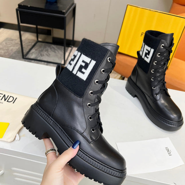 FENDI MARTIN BOOTS IN BLACK CALFSKIN AND FUR