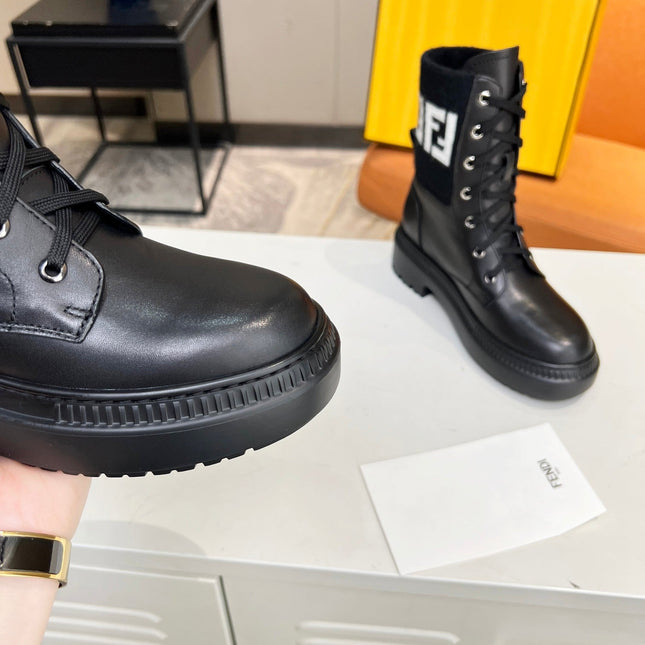 FENDI MARTIN BOOTS IN BLACK CALFSKIN AND FUR