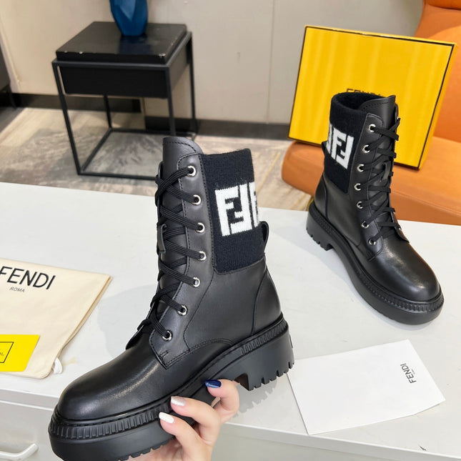 FENDI MARTIN BOOTS IN BLACK CALFSKIN AND FUR