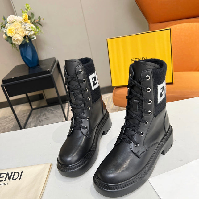 FENDI MARTIN BOOTS IN BLACK CALFSKIN AND FUR
