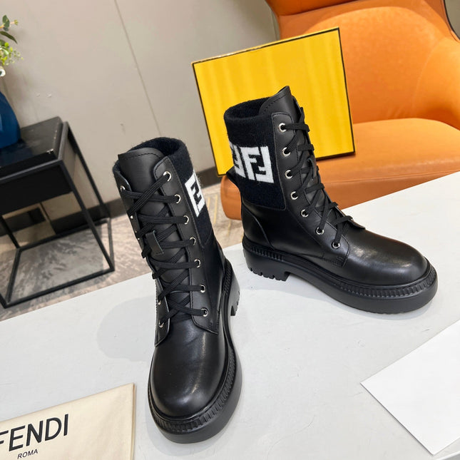 FENDI MARTIN BOOTS IN BLACK CALFSKIN AND FUR