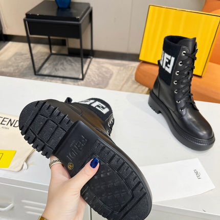 FENDI MARTIN BOOTS IN BLACK CALFSKIN AND FUR