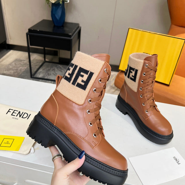 FENDI MARTIN BOOTS IN BRONZE BROWN CALFSKIN AND FUR