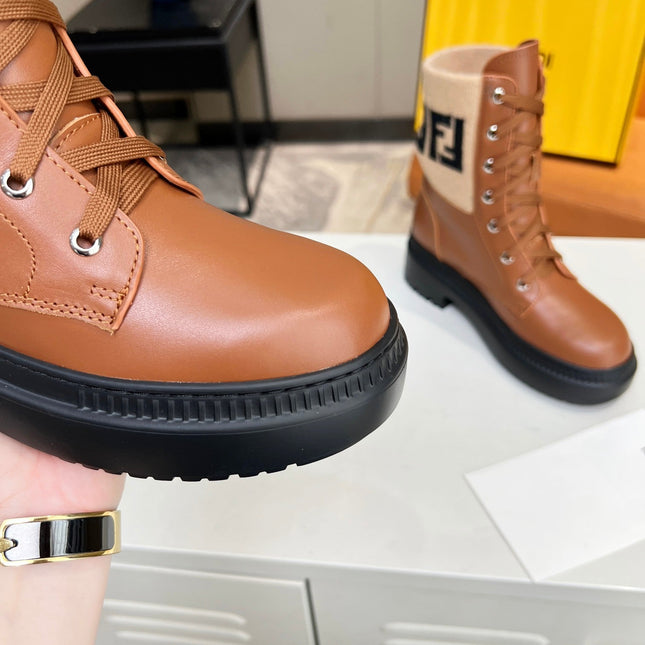 FENDI MARTIN BOOTS IN BRONZE BROWN CALFSKIN AND FUR