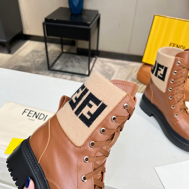 FENDI MARTIN BOOTS IN BRONZE BROWN CALFSKIN AND FUR